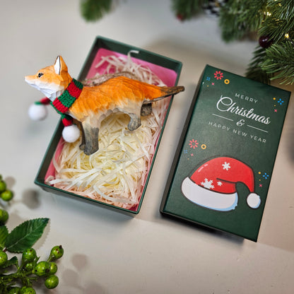 Fox with Scarf Hanging Christmas Tree Ornament – Gift Box Included