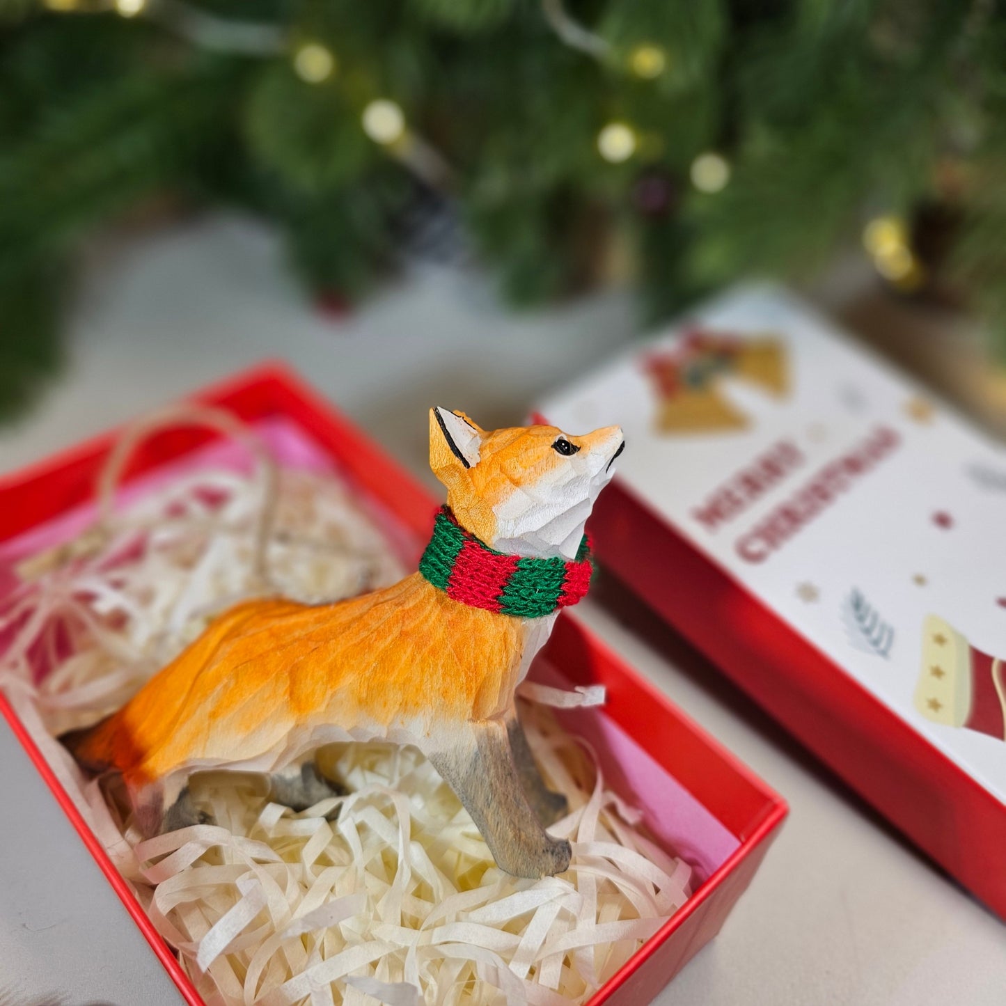 Fox with Scarf Hanging Christmas Tree Ornament – Gift Box Included