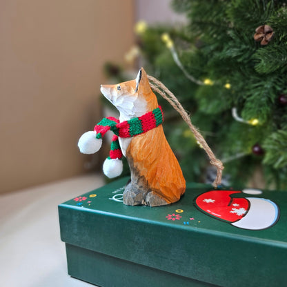 Fox with Scarf Hanging Christmas Tree Ornament – Gift Box Included