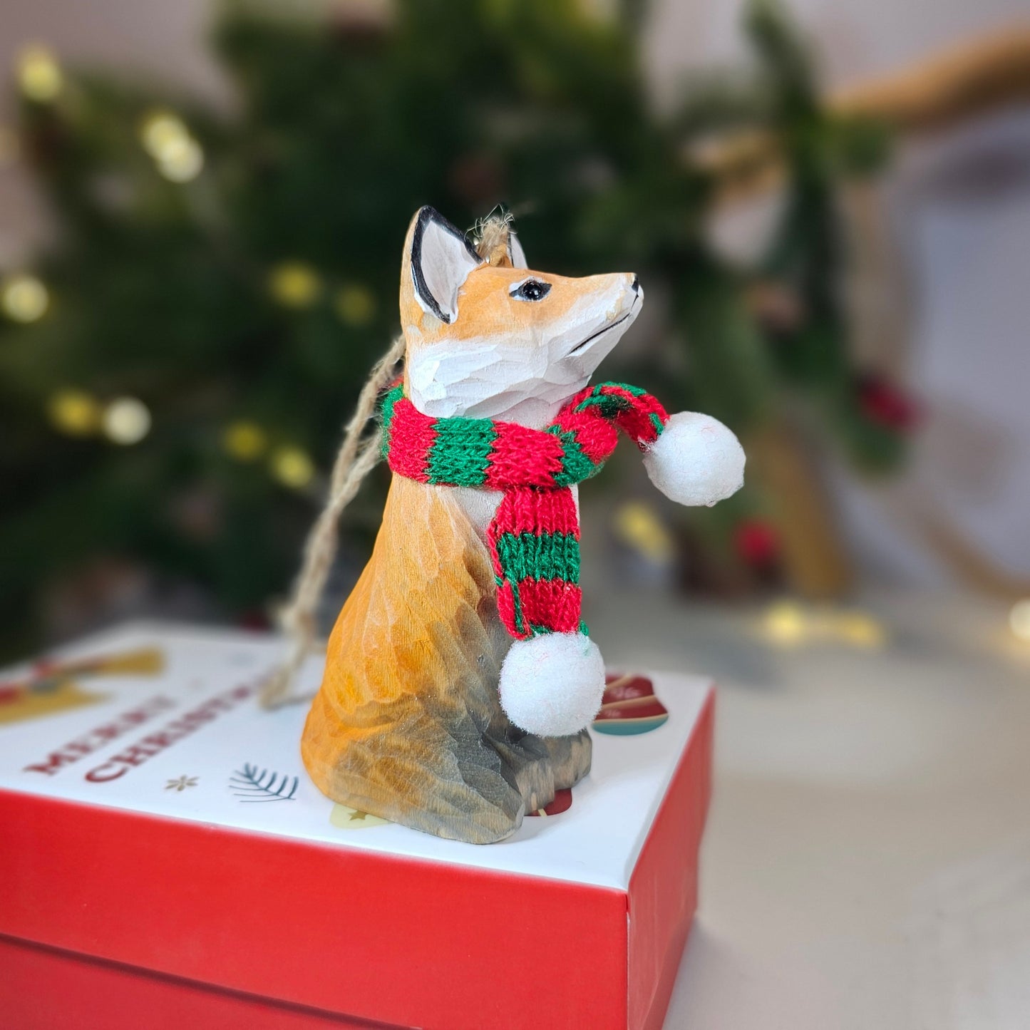 Fox with Scarf Hanging Christmas Tree Ornament – Gift Box Included