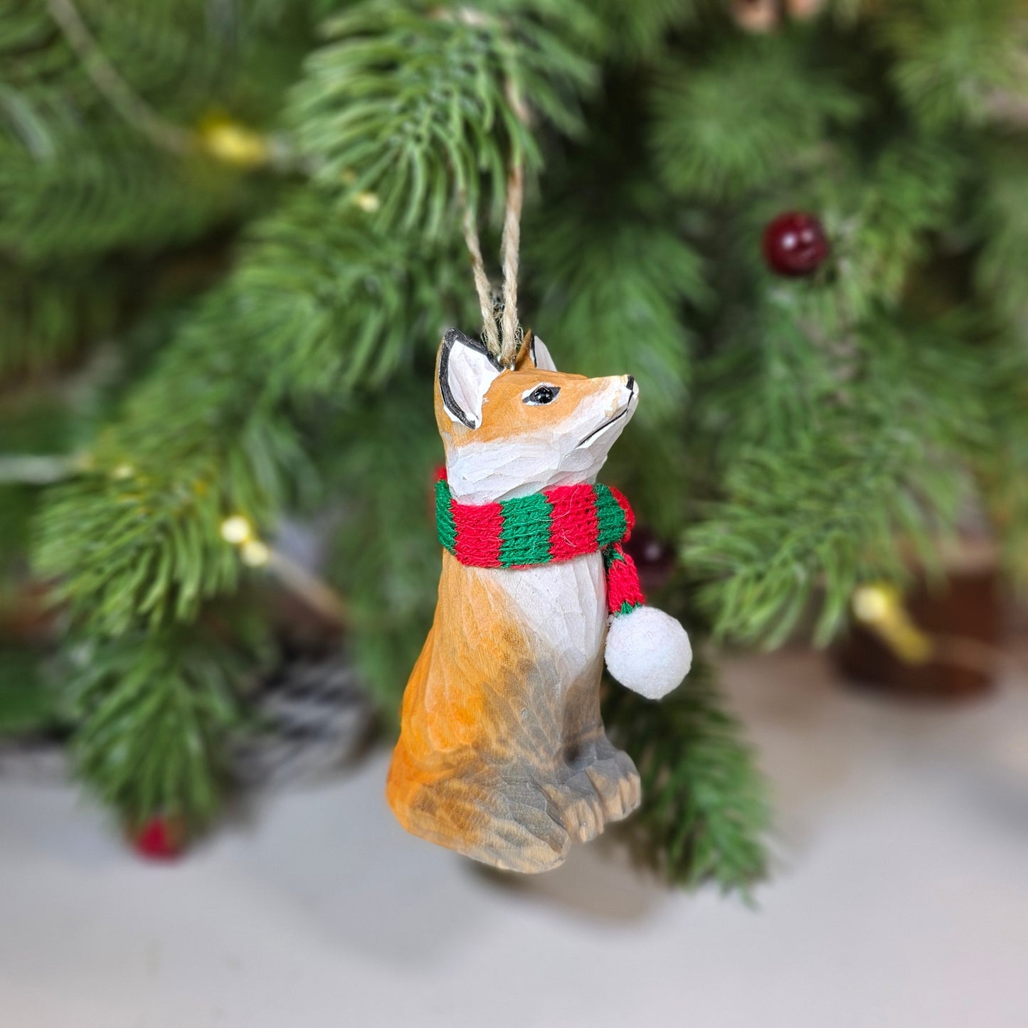 Fox with Scarf Hanging Christmas Tree Ornament – Gift Box Included