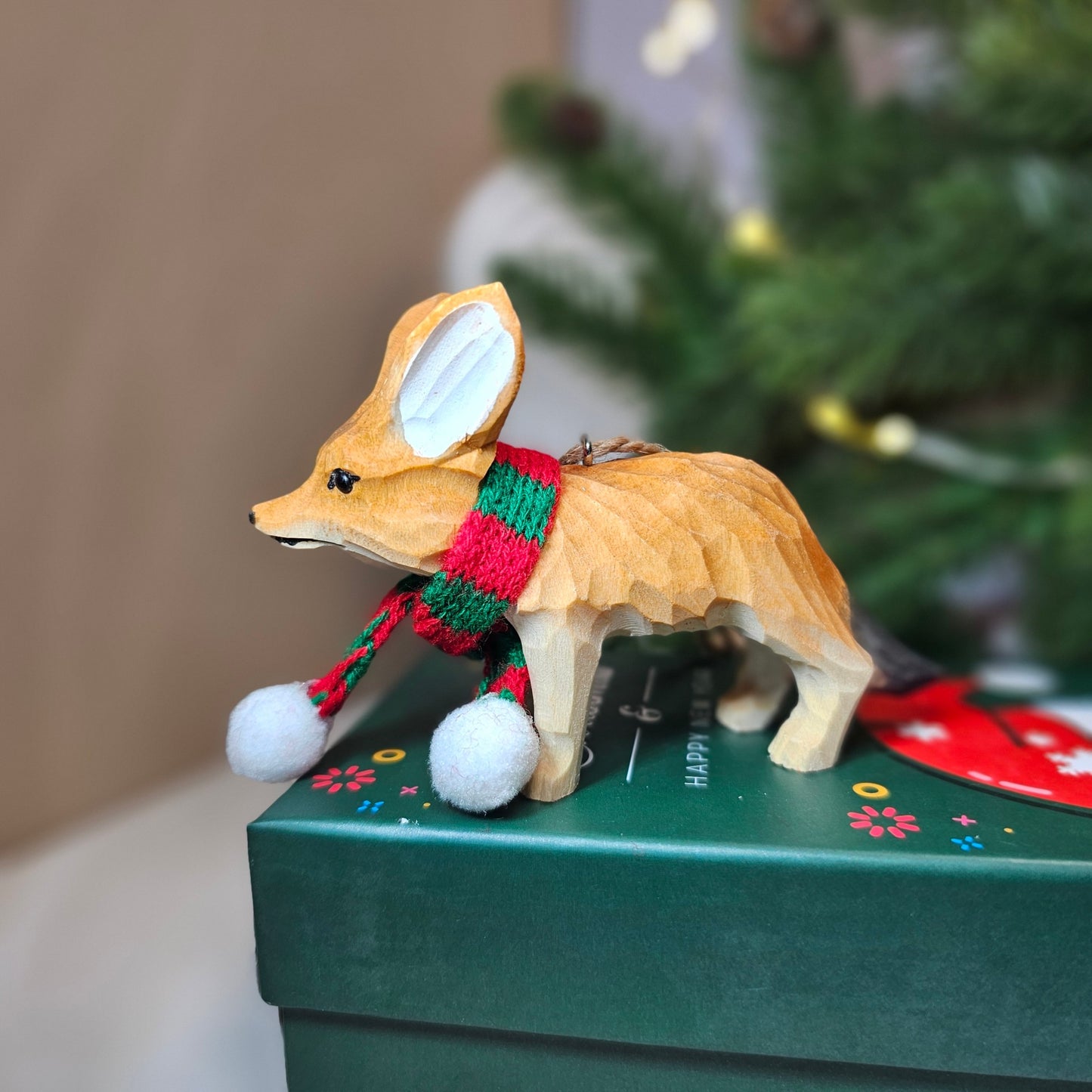 Fennec Fox with Scarf Hanging Christmas Tree Ornament – Gift Box Included