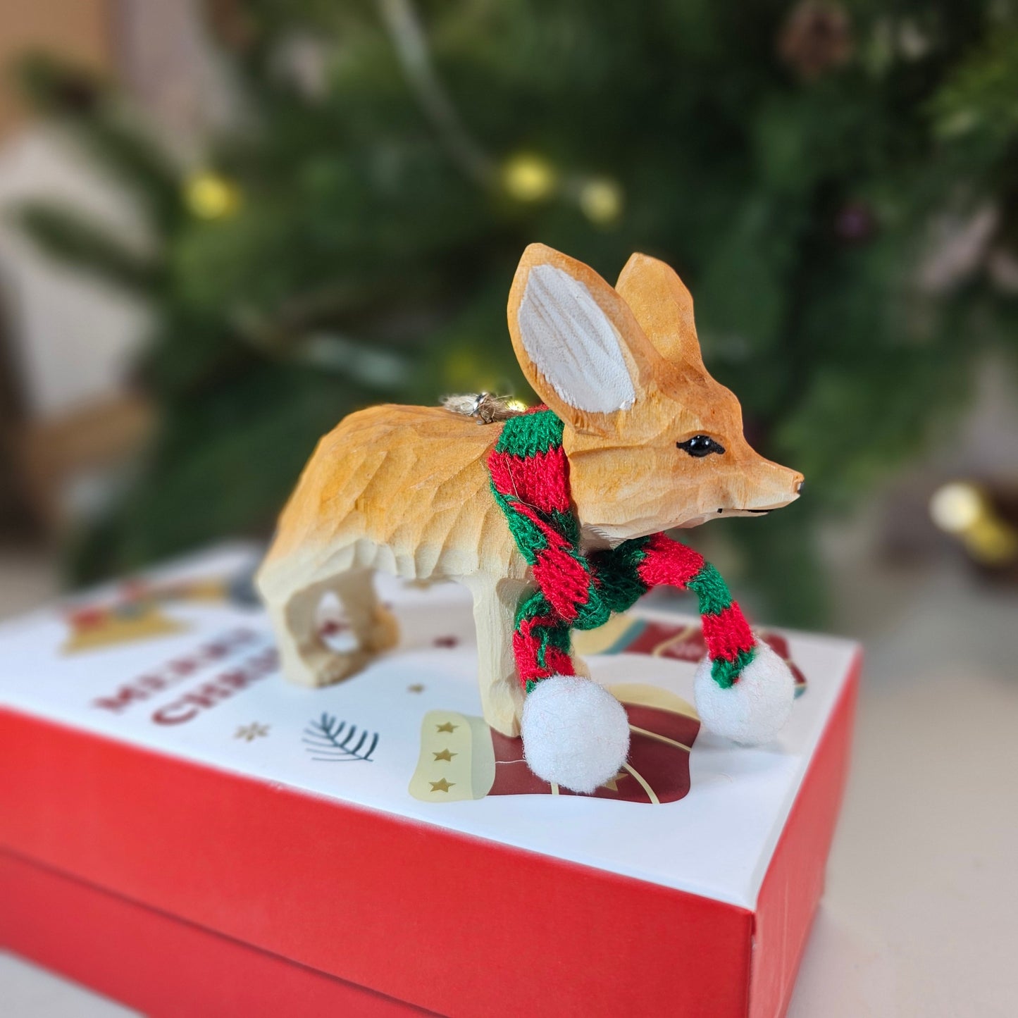 Fennec Fox with Scarf Hanging Christmas Tree Ornament – Gift Box Included