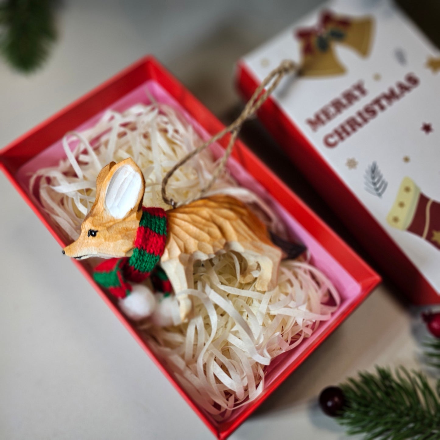 Fennec Fox with Scarf Hanging Christmas Tree Ornament – Gift Box Included