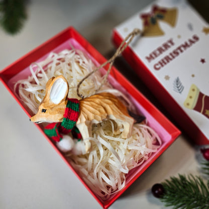 Fennec Fox with Scarf Hanging Christmas Tree Ornament – Gift Box Included