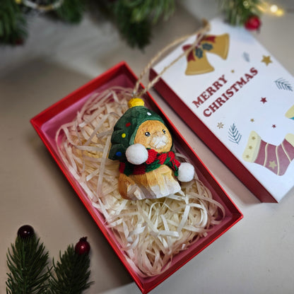 Cat with Scarf Hanging Christmas Tree Ornament – Gift Box Included