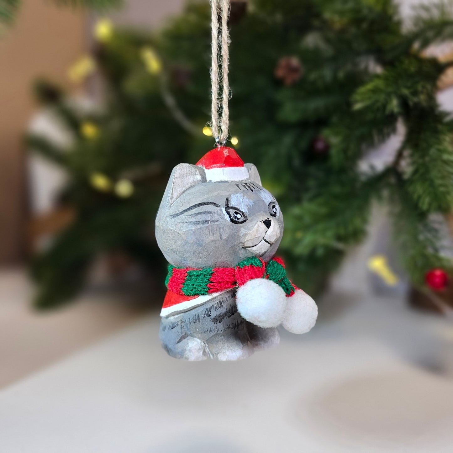 Cat with Scarf Hanging Christmas Tree Ornament – Gift Box Included