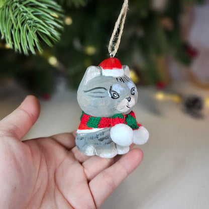 Cat with Scarf Hanging Christmas Tree Ornament – Gift Box Included