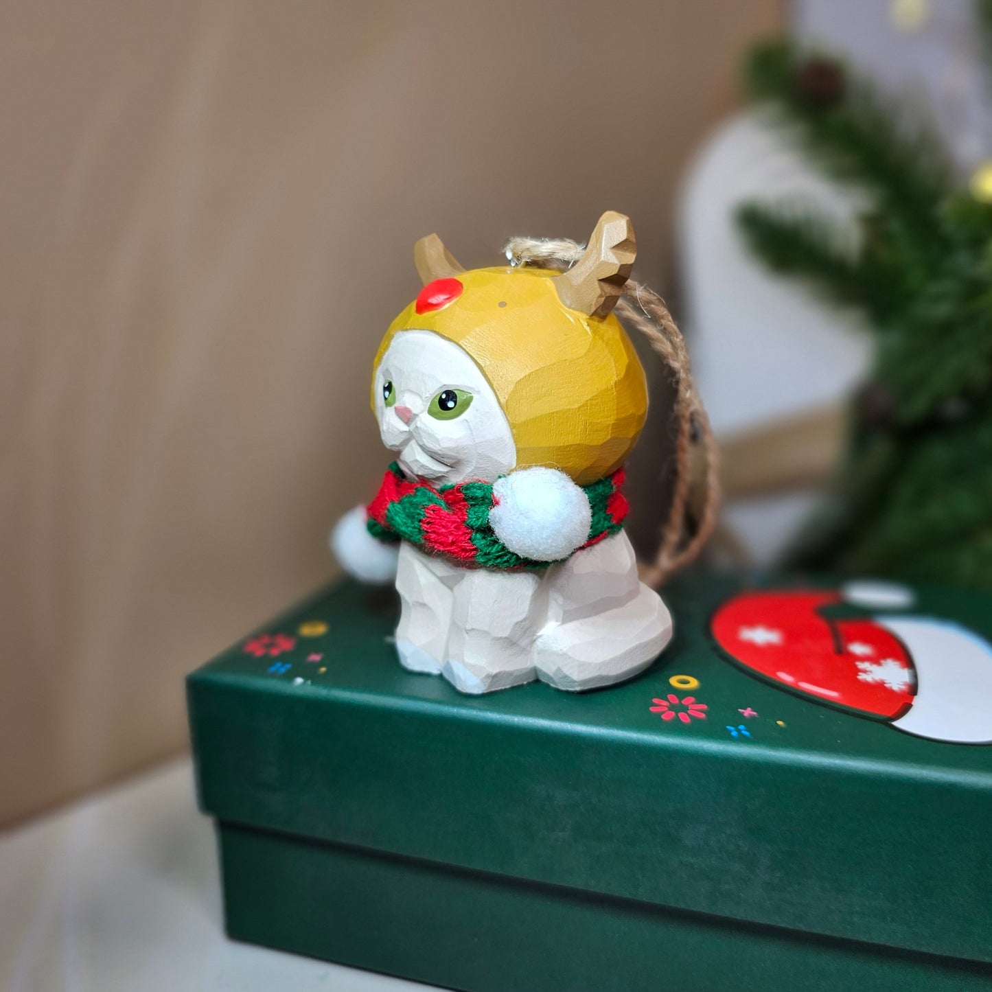 Cat with Scarf Hanging Christmas Tree Ornament – Gift Box Included