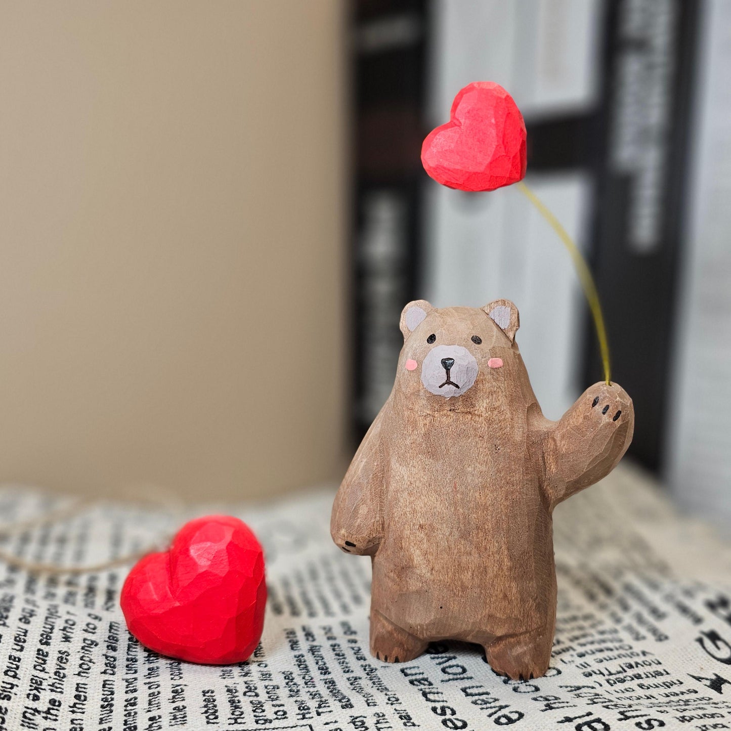 Bear with Heart Necklace Wooden Figurine – Handcrafted Gift with Gift Box