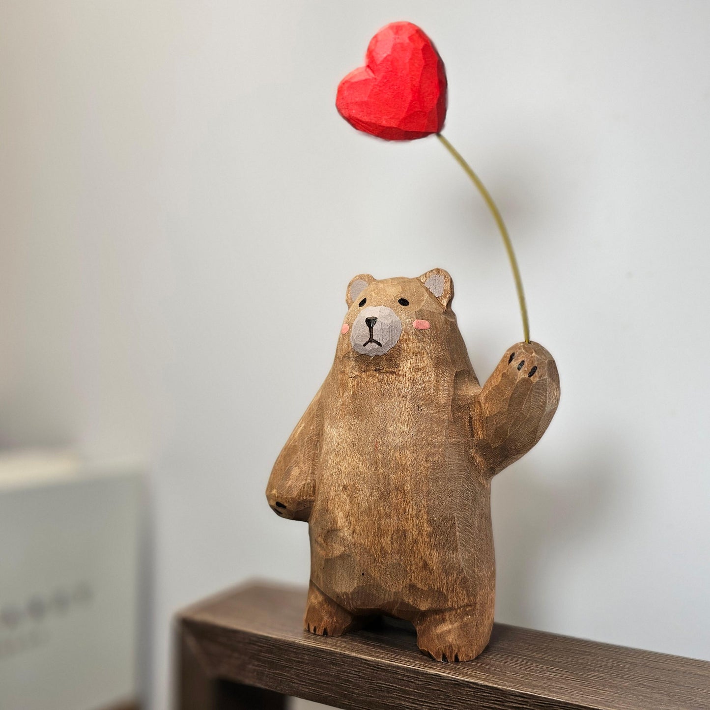 Bear with Heart Necklace Wooden Figurine – Handcrafted Gift with Gift Box