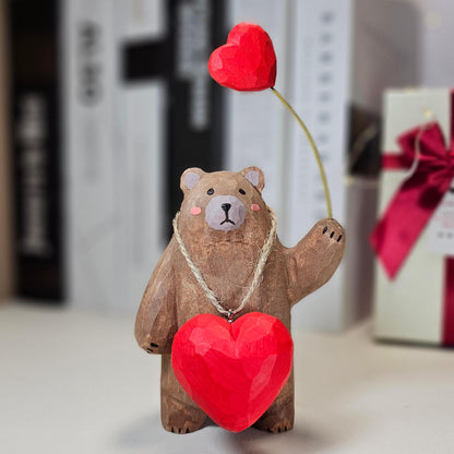 Bear with Heart Necklace Wooden Figurine – Handcrafted Gift with Gift Box