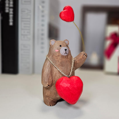 Bear with Heart Necklace Wooden Figurine – Handcrafted Gift with Gift Box