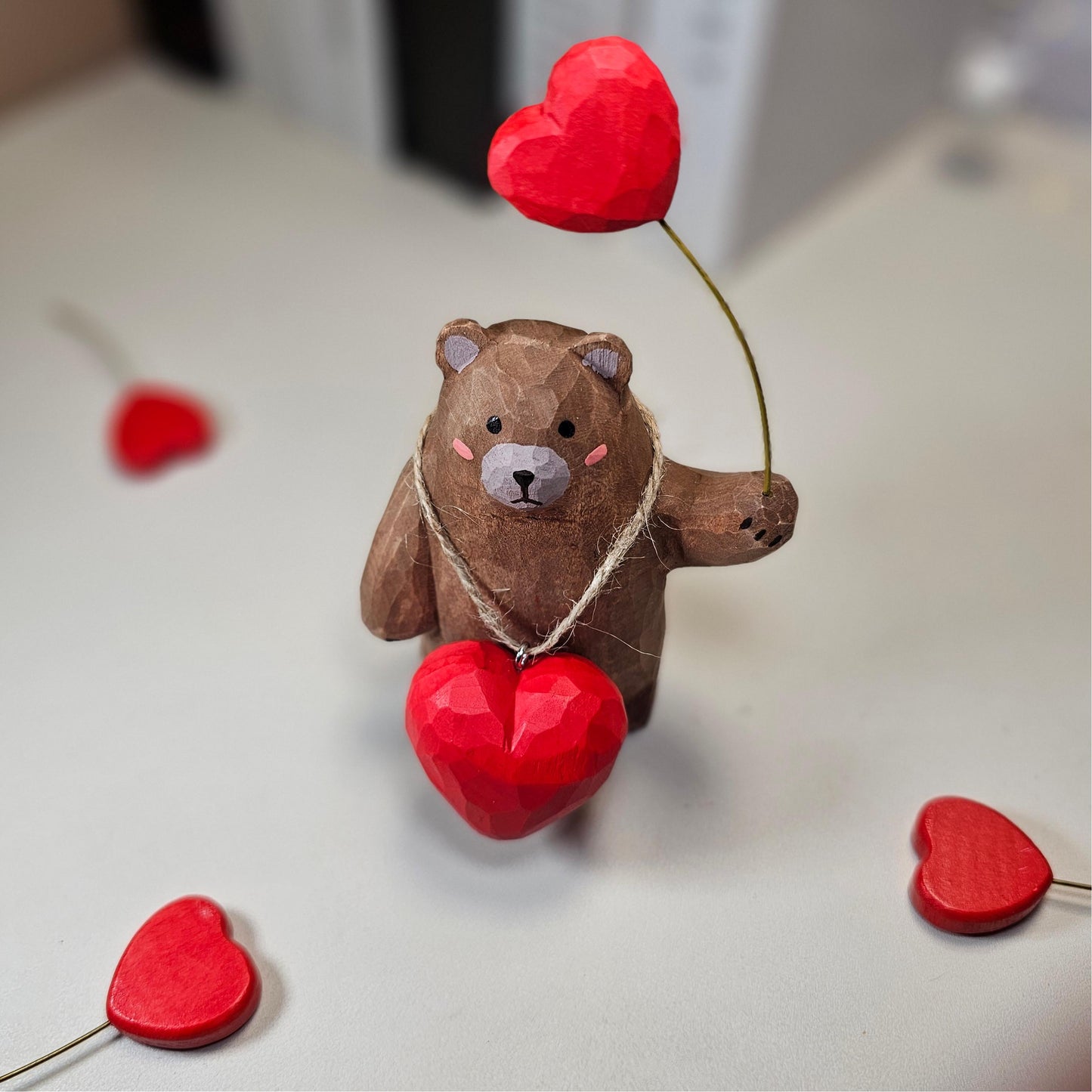 Bear with Heart Necklace Wooden Figurine – Handcrafted Gift with Gift Box