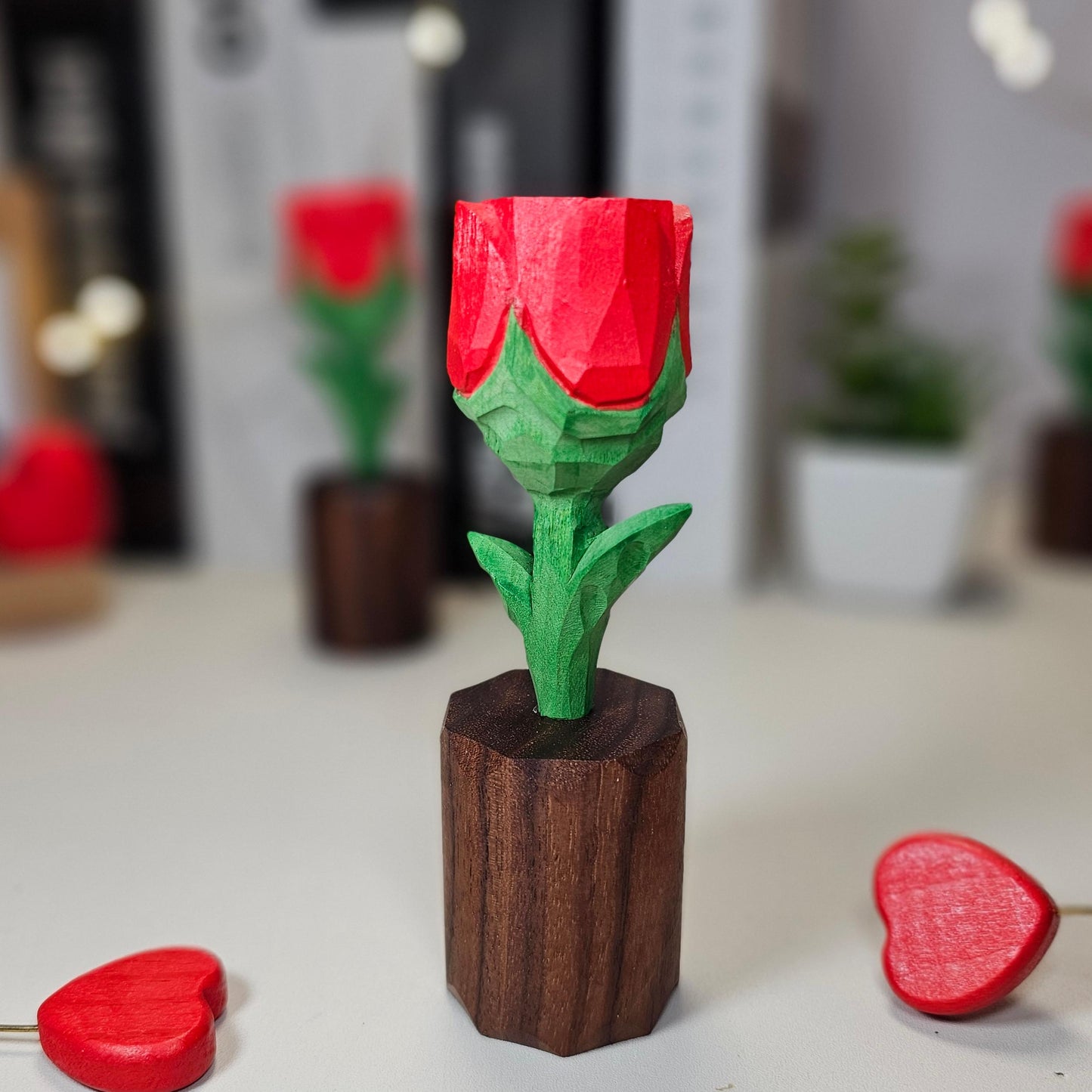 Handcrafted Wooden Rose & Heart Décor with Gift Box – Perfect Valentine’s Gift