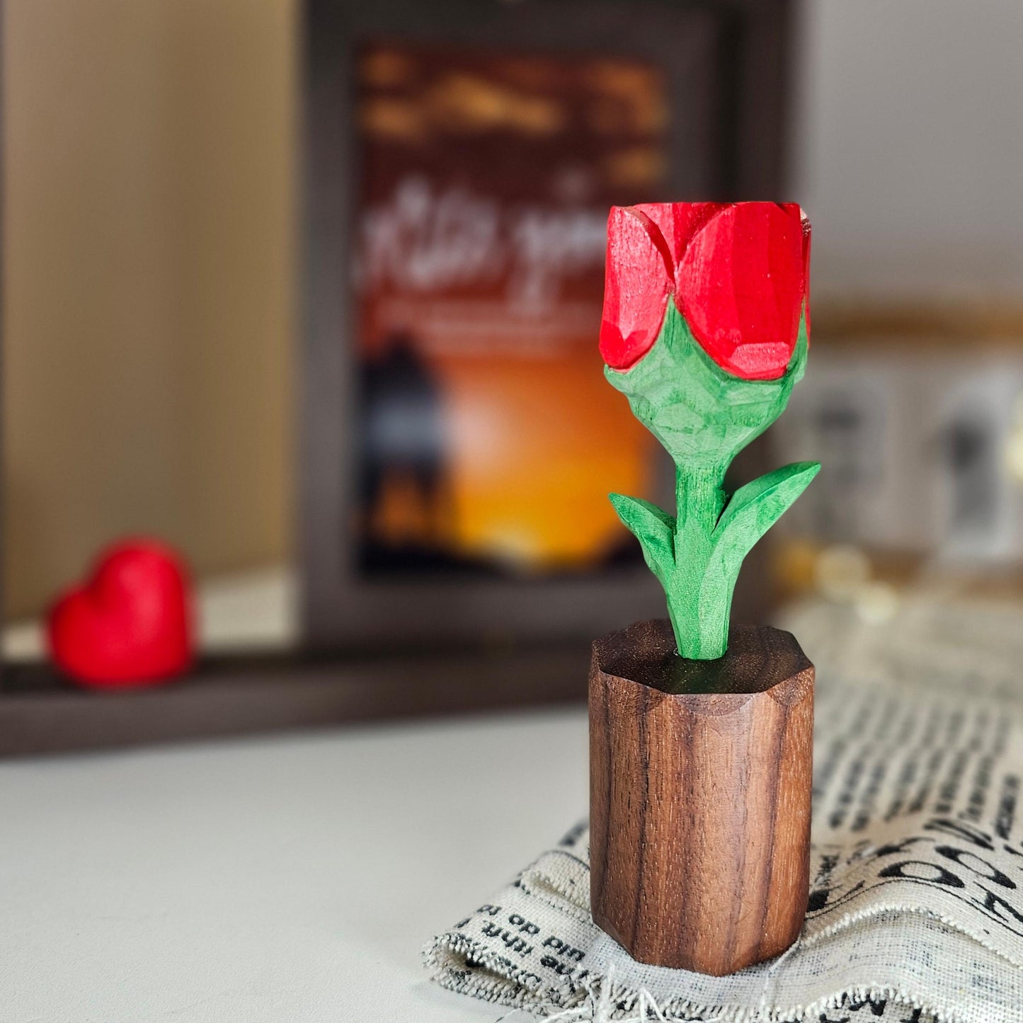 Handcrafted Wooden Rose & Heart Décor with Gift Box – Perfect Valentine’s Gift