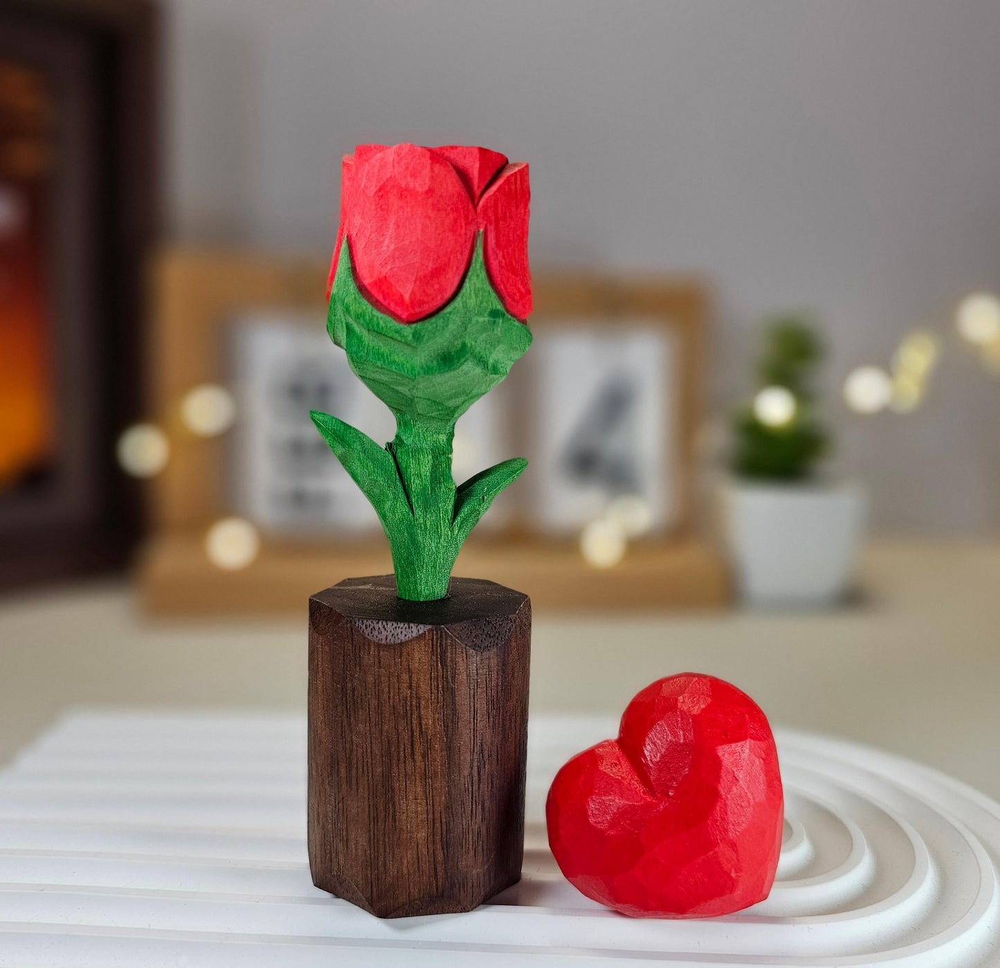 Handcrafted Wooden Rose & Heart Décor with Gift Box – Perfect Valentine’s Gift