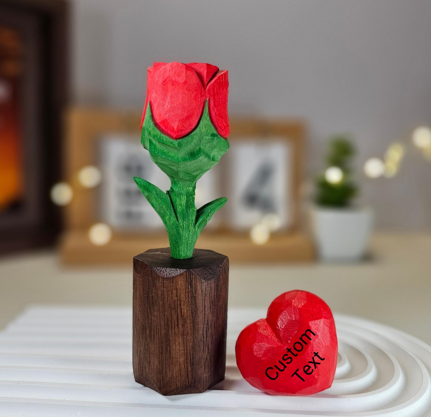 Handcrafted Wooden Rose & Heart Décor with Gift Box – Perfect Valentine’s Gift