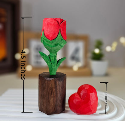 Handcrafted Wooden Rose & Heart Décor with Gift Box – Perfect Valentine’s Gift