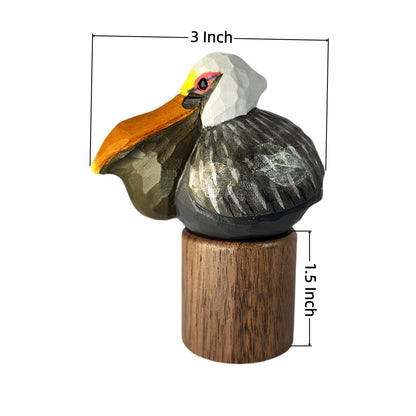 Hand-Carved & Hand-Painted Brown Pelican Figurine | Basswood Bird with Black Walnut Base