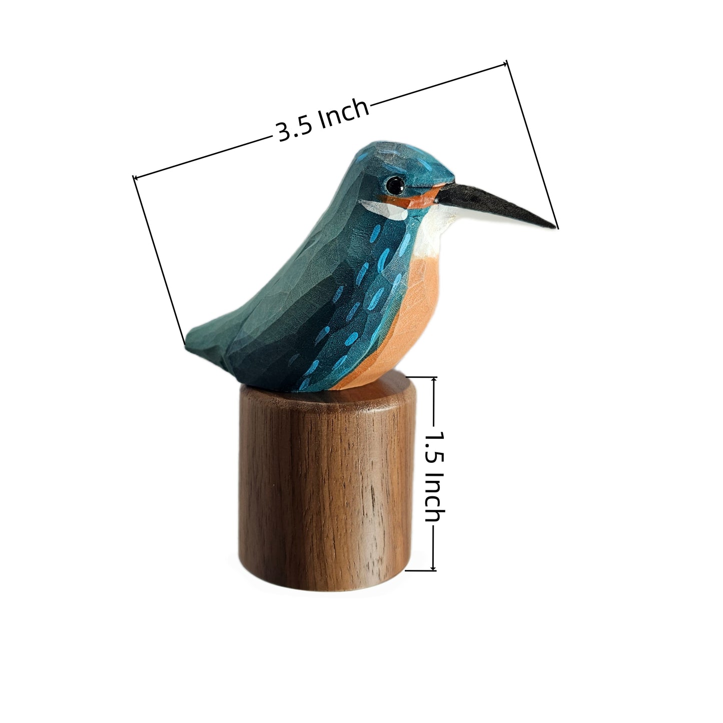 Hand Carved & Hand Painted Kingfisher Figurine | Basswood with Black Walnut Base