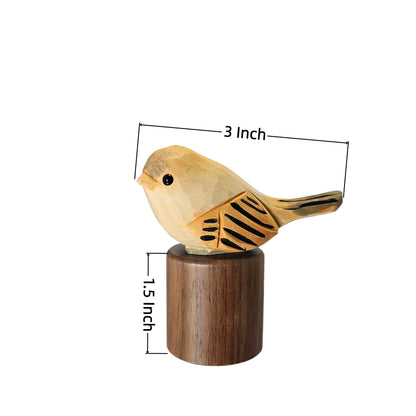 Hand Carved Chubby Bird Figurine | Basswood with Black Walnut Base