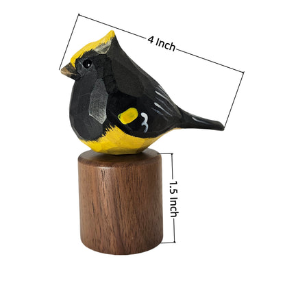 Hand-Carved Sultan Tit Figurine | Painted Basswood Bird with Black Walnut Base