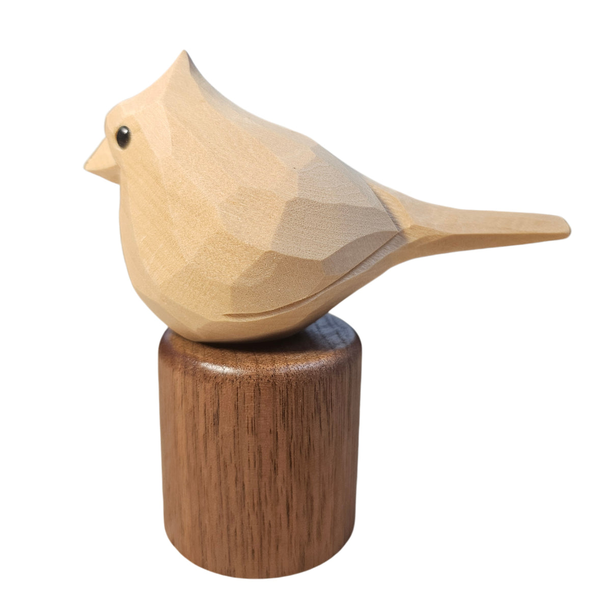 Handcrafted Unfinished Basswood Bird Figurine with Black Walnut Base (4")