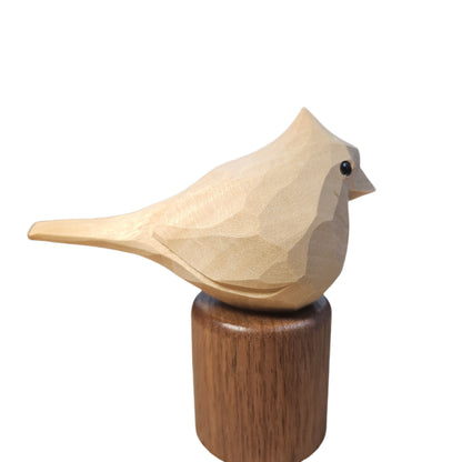 Handcrafted Unfinished Basswood Bird Figurine with Black Walnut Base (4")