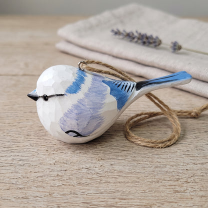Azure Tit Wooden Hanging Ornament | Hand-Carved Basswood