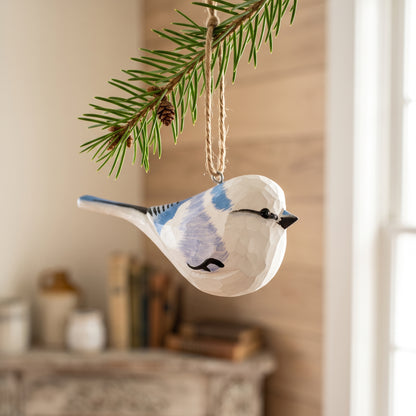 Azure Tit Wooden Hanging Ornament | Hand-Carved Basswood