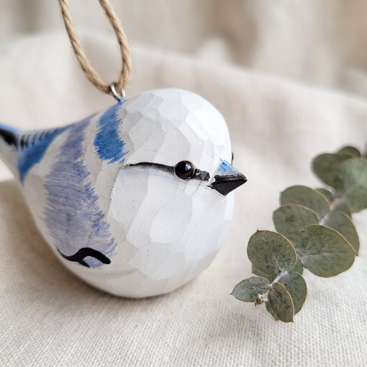 Azure Tit Wooden Hanging Ornament | Hand-Carved Basswood