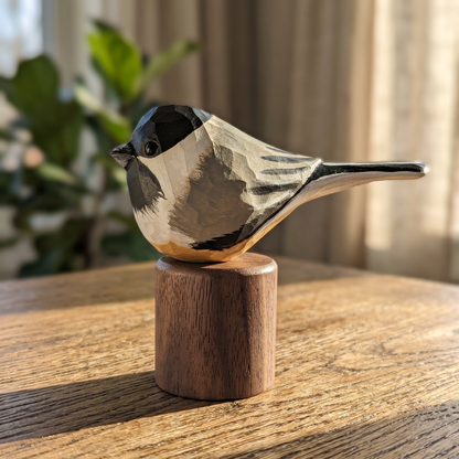 Hand Carved & Hand Painted Chickadee Figurine | Basswood with Black Walnut Base | 3 Species