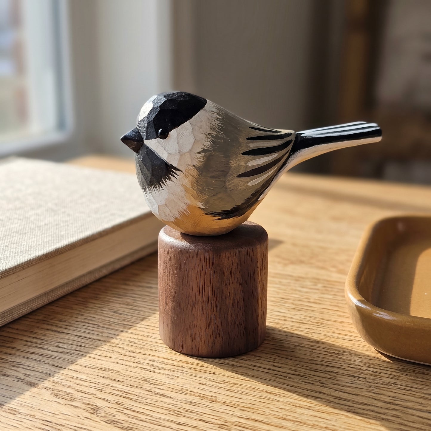 Hand Carved & Hand Painted Chickadee Figurine | Basswood with Black Walnut Base | 3 Species