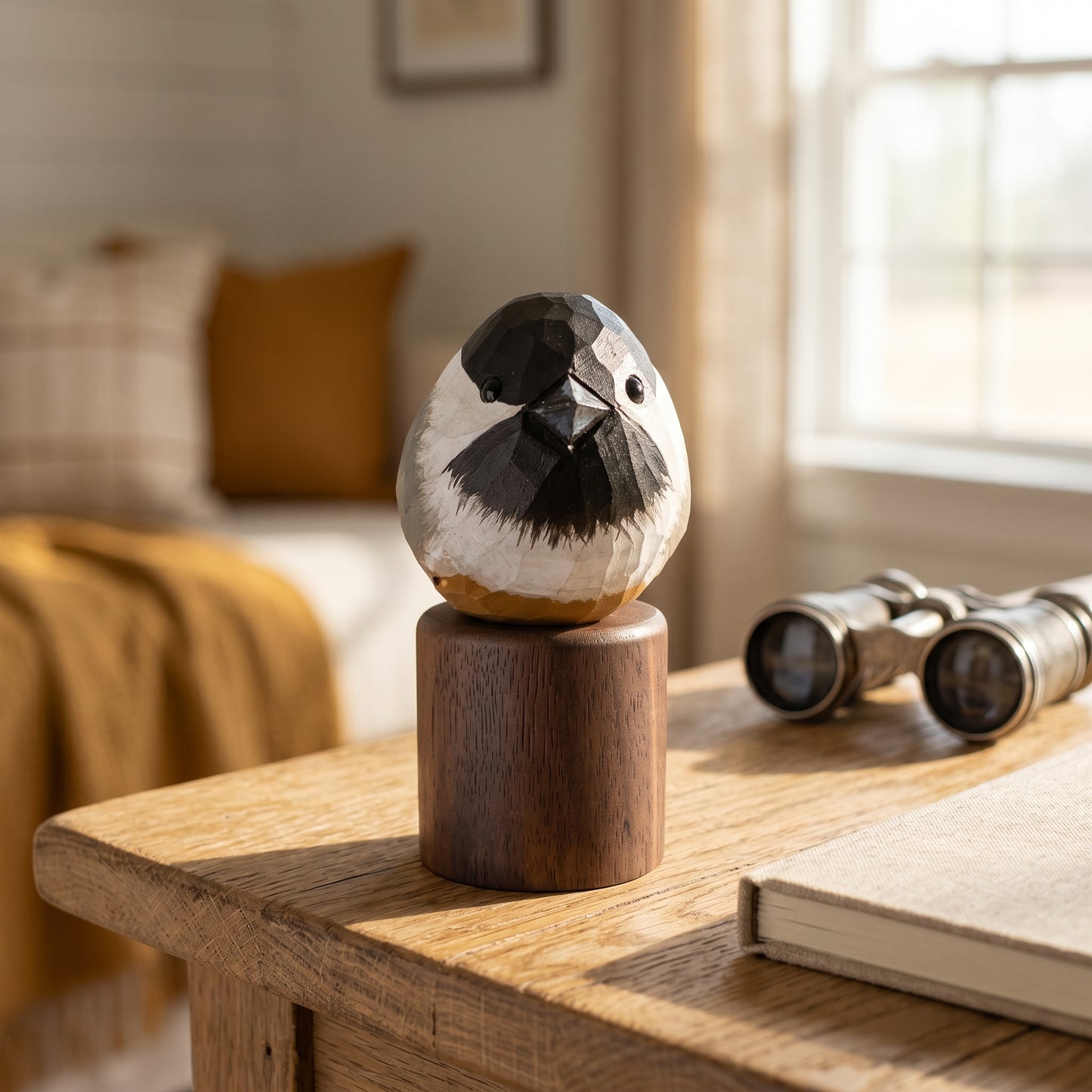Hand Carved & Hand Painted Chickadee Figurine | Basswood with Black Walnut Base | 3 Species