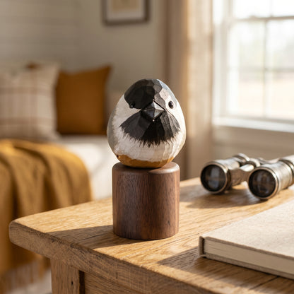 Hand Carved & Hand Painted Chickadee Figurine | Basswood with Black Walnut Base | 3 Species