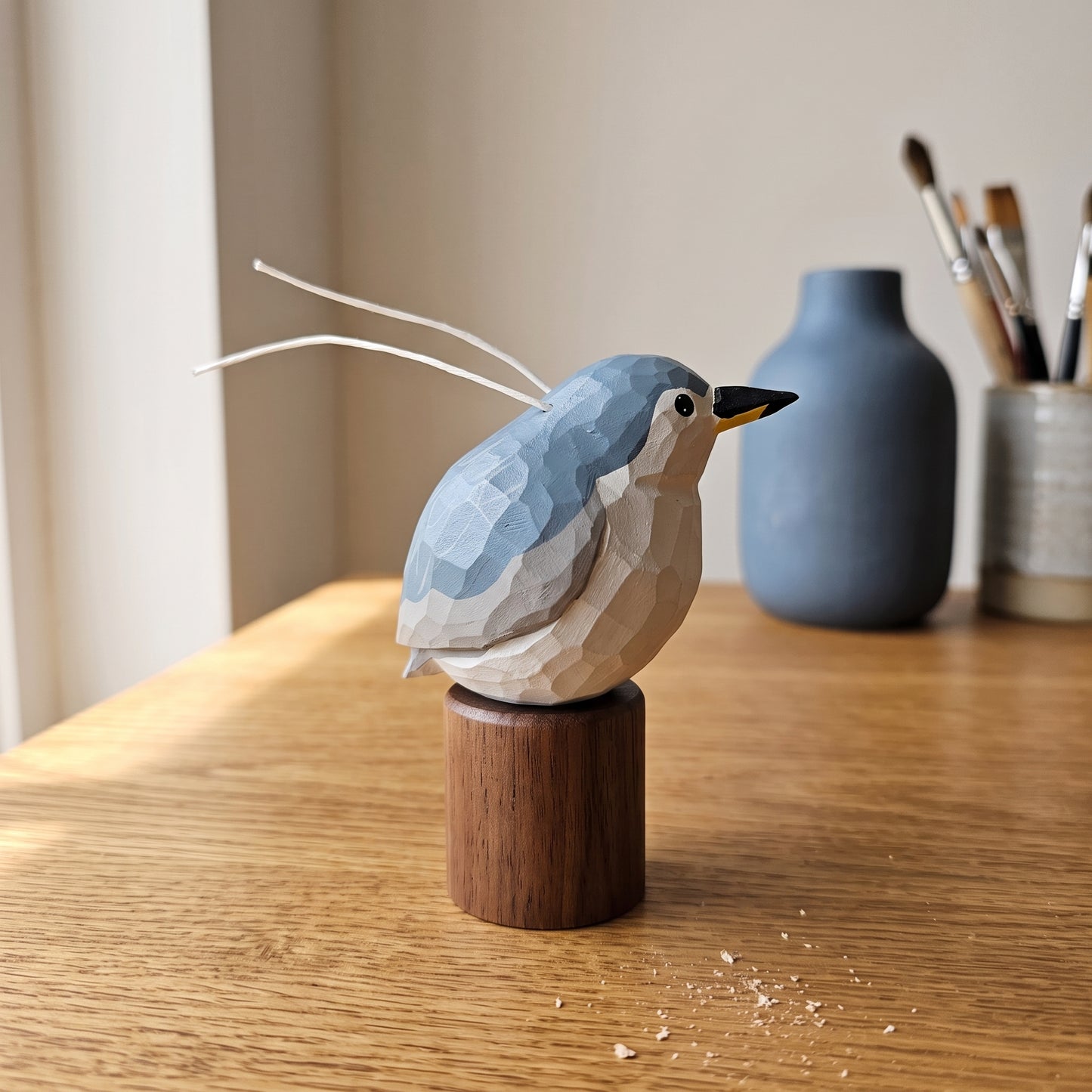 Hand Carved & Hand Painted Black-crowned Night Heron Figurine | Basswood with Black Walnut Base
