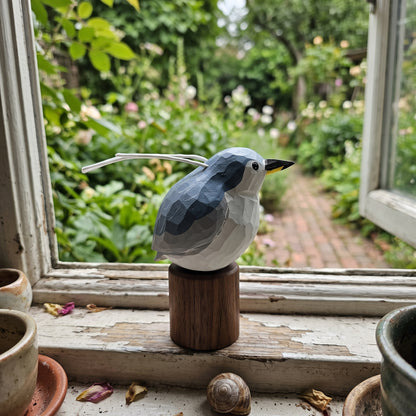 Hand Carved & Hand Painted Black-crowned Night Heron Figurine | Basswood with Black Walnut Base