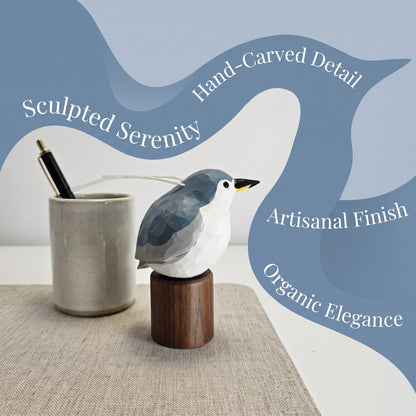 Hand Carved & Hand Painted Black-crowned Night Heron Figurine | Basswood with Black Walnut Base