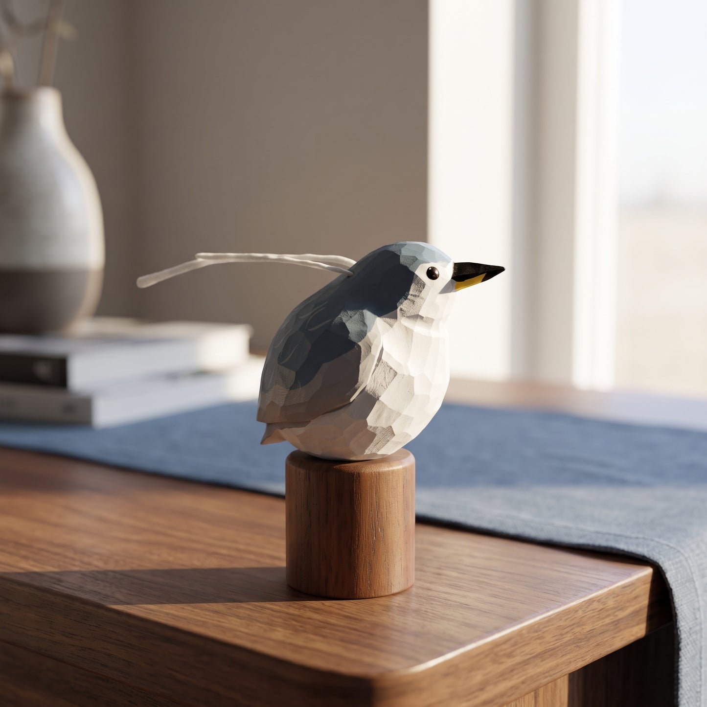 Hand Carved & Hand Painted Black-crowned Night Heron Figurine | Basswood with Black Walnut Base