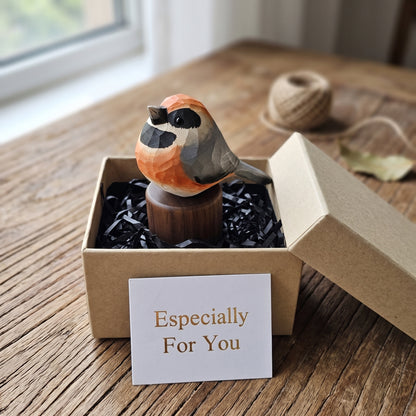 Hand Carved & Hand Painted Black-throated Bushtit Figurine | Basswood with Black Walnut Base