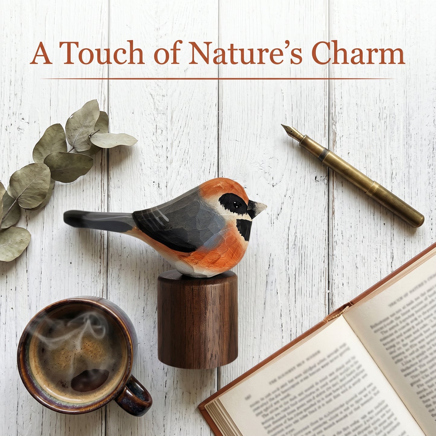 Hand Carved & Hand Painted Black-throated Bushtit Figurine | Basswood with Black Walnut Base