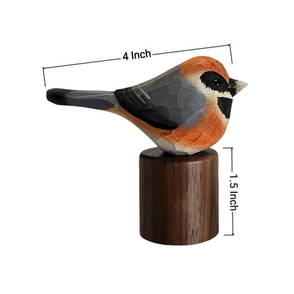 Hand Carved & Hand Painted Black-throated Bushtit Figurine | Basswood with Black Walnut Base