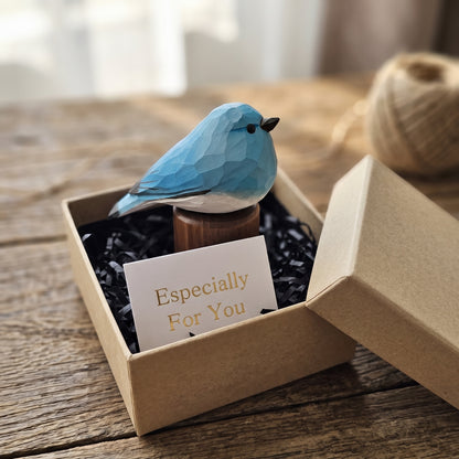 Hand Carved & Hand Painted Bluebird Figurine V1 | Basswood with Black Walnut Base