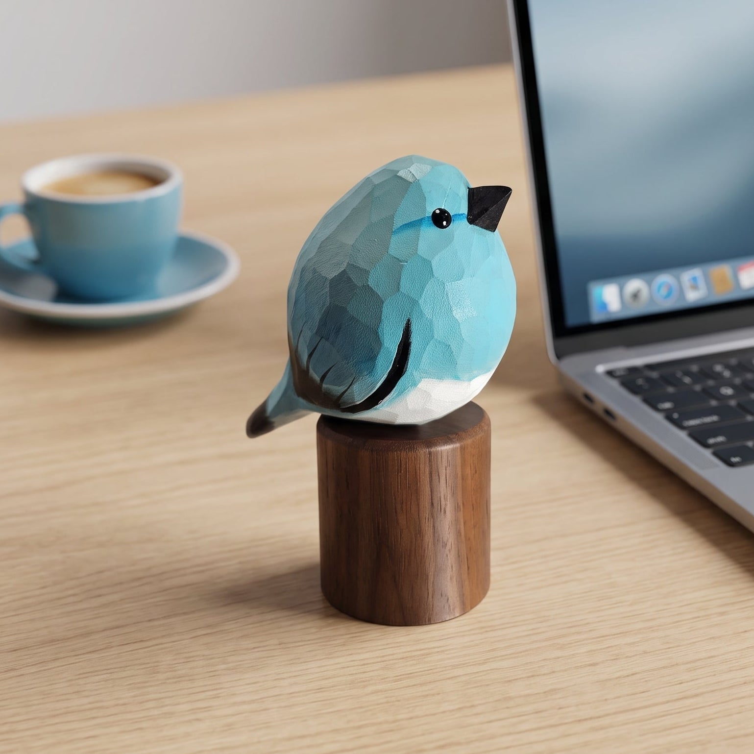 Hand Carved Mountain Bluebird Figurine V2 | Basswood & Black