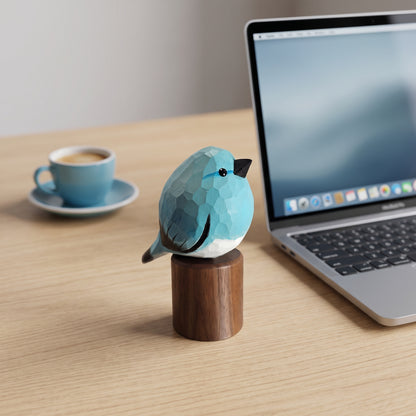 Hand Carved & Hand Painted Bluebird Figurine V2 | Basswood with Black Walnut Base