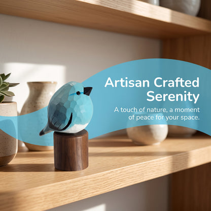 Hand Carved & Hand Painted Bluebird Figurine V2 | Basswood with Black Walnut Base