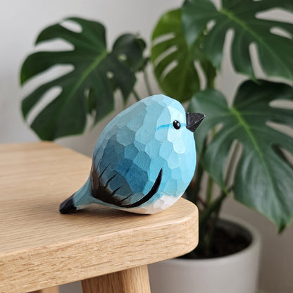 Hand Carved & Hand Painted Bluebird Figurine V2 | Basswood with Black Walnut Base