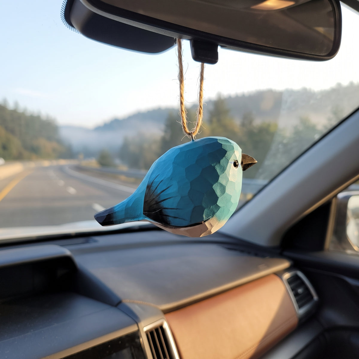 Mountain Bluebird Hanging Ornament - Hand-Carved Basswood Bird Figurine