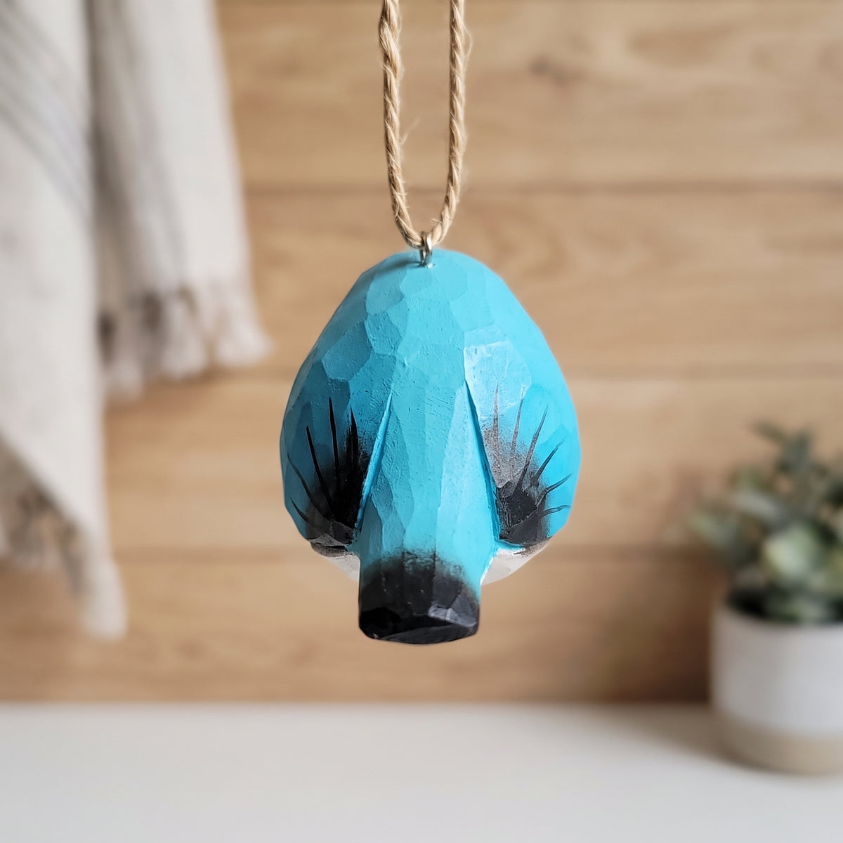Mountain Bluebird Hanging Ornament - Hand-Carved Basswood Bird Figurine